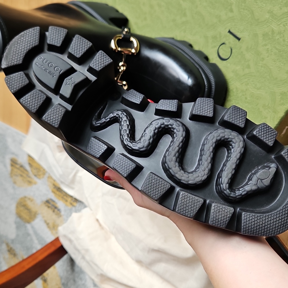 Gucci Rubber Waterproof Horsebit Ankle Boots 39 Black - Picture 7 of 16